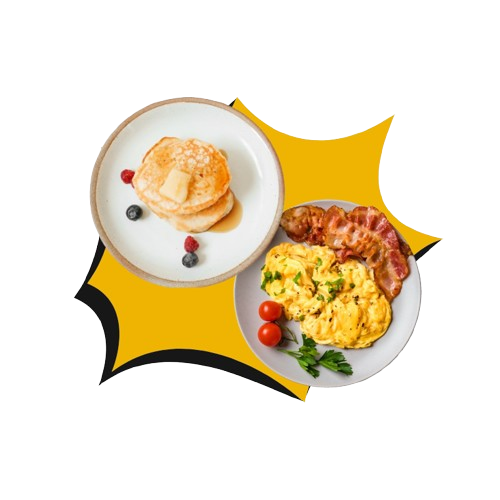 whoja think for breakfast: pancakes or bacon and eggs